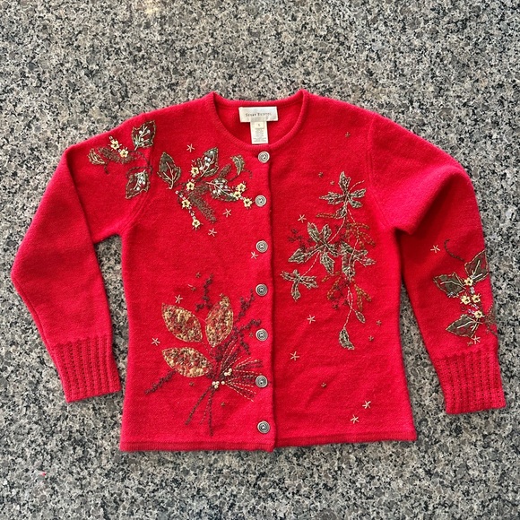 ✨VTG✨SUSAN BRISTOL Beautiful Vintage
Red Wool Embellished Size Small BUTTON UP - Picture 2 of 11
